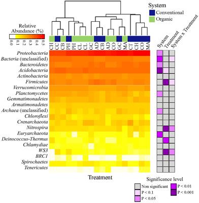 Soil Microbiome Is More Heterogeneous in Organic Than in Conventional Farming System